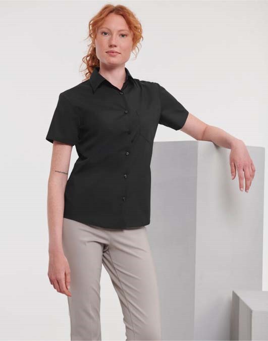 Ladies&#39; Short Sleeve Polycotton Easy Care Poplin Shirt